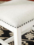 Signature Design by Ashley Valebeck Farmhouse Cushioned Dining Chair, 2 Count, Nailhead Trim, Fabric Upholstery, Solid Wood, 39" Seat Height, Whitewash