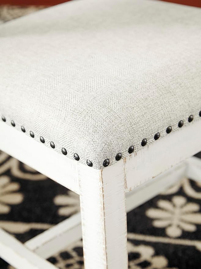Signature Design by Ashley Valebeck Farmhouse Cushioned Dining Chair, 2 Count, Nailhead Trim, Fabric Upholstery, Solid Wood, 39" Seat Height, Whitewash