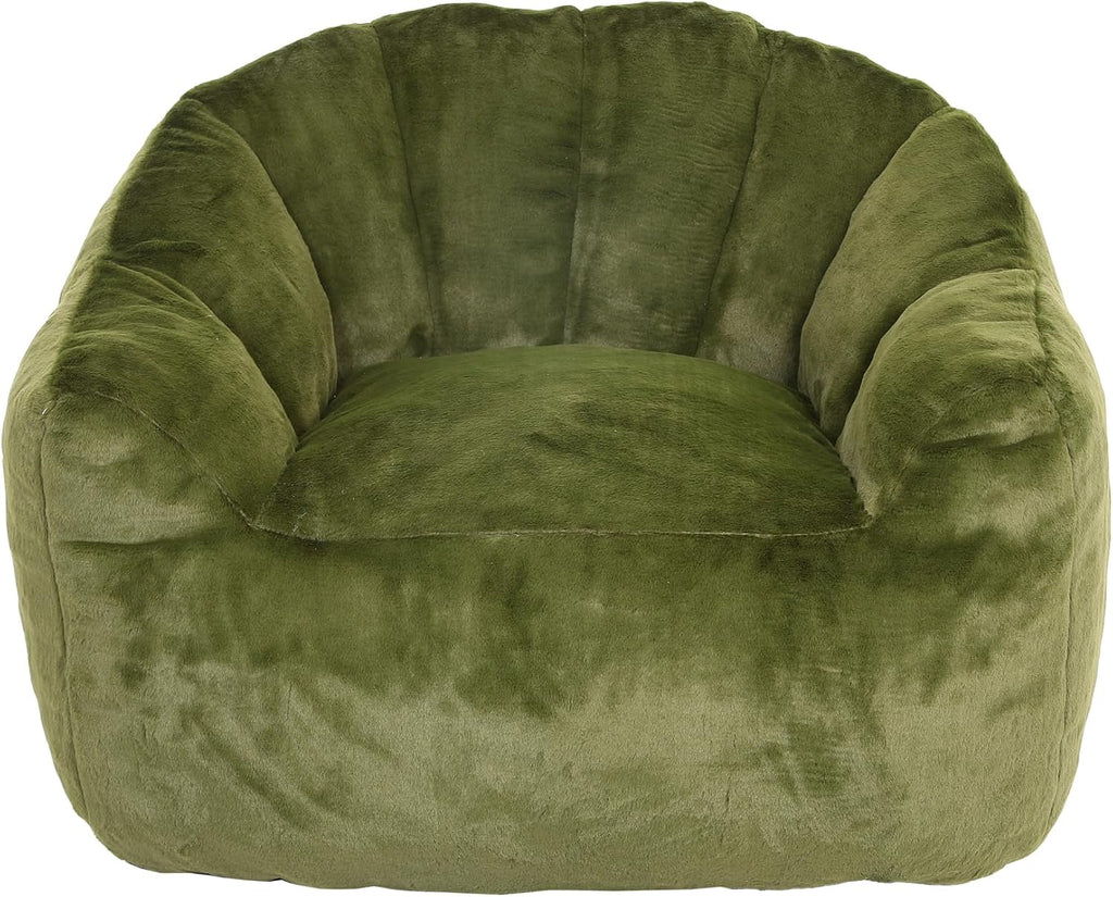 Setawix Giant Bean Bag Chair with Filler, Comfy Faux Fur Bean Bag Chairs for Adults and Kids, Lazy BeanBag Sofa Stuffed Floor Sofa with Memory Foam for Bedroom Apartment Living Room,Green