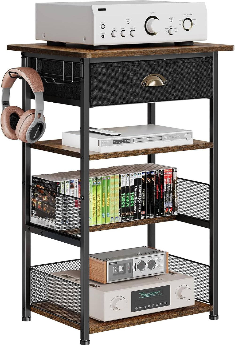 Hongtamoya 4-Tier AV Media Stand with Drawer, Gaming Console Shelf | Audio Ra...