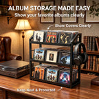 3-Tier CD Holder, Sturdy Steel CD Storage Rack for Display, Holds 125 CDs | Versatile CD Organizer with Top Display Shelf, Reversible Trays, Headphone Hook for Home Office Gaming Room Kitchen Counter
