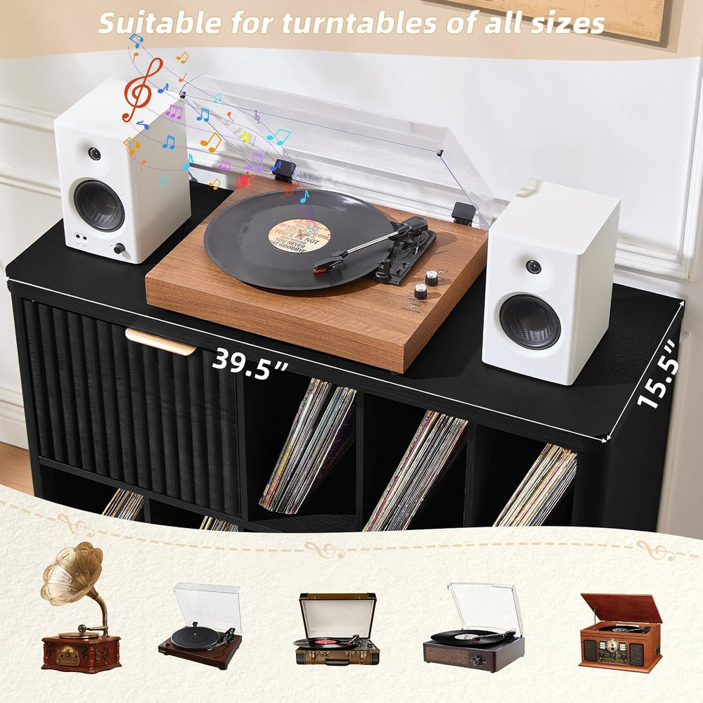 LEYAOYAO Large Record Player Stand with Vinyl Storage Up to 450 Albums, Wood ...