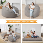 HABUTWAY Bean Bag Chair, Giant Bean Bag Chair with Washable Chenille Cover Ultra Soft, Convertible Bean Bag from Chair to Mattress, Huge Chenille Bean Bags for Adult, Couples, Family (Grey Queen)