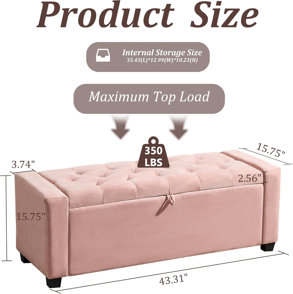 Royal Windsor Ottoman with Storage,Tufted Storage Bench with Safety Hinge,Hol...
