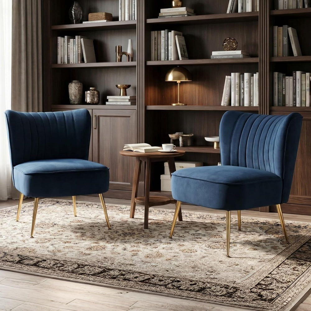 Velvet Accent Chair Set of 2 Comfy Living Room Chair Armless Slipper Chair Mi...
