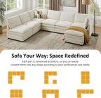 98" Cloud Modular Sectional Sofa Couches with Ottoman, Ivory White | Oversized Modern Sleeper Sofa with Deep Seat Double-Layer Thick Cushion, Convertible Upholstered Sofa Set for Living Room