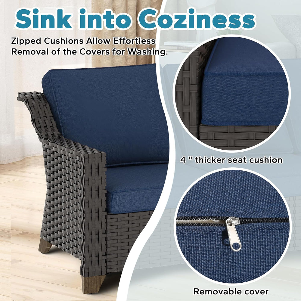 4 Pieces Patio Conversation Furniture Set - 2 Chairs with Ottomans Set of 2, ...