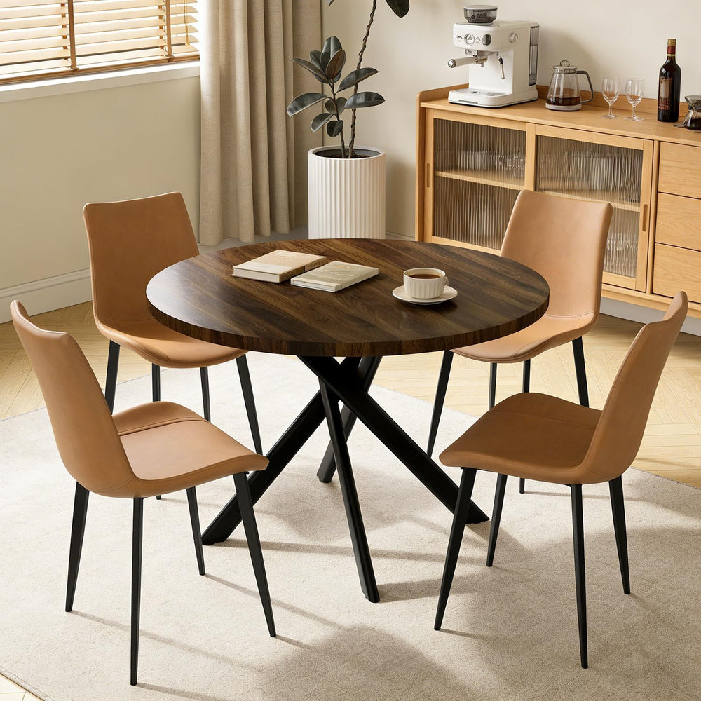 44" Round Dining Table Set for 4, Modern X-Shaped Metal Leg Table