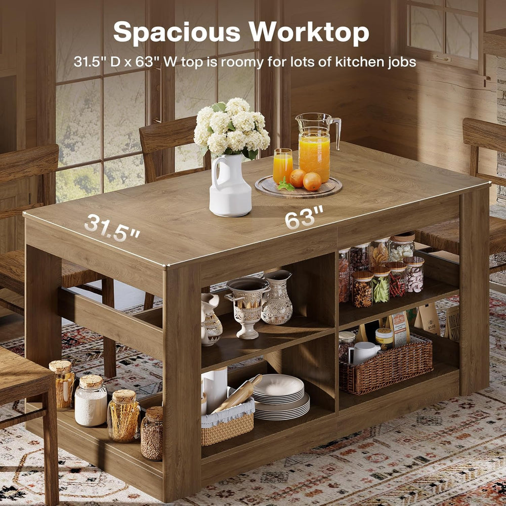 Tribesigns 63 Inch Kitchen Island with Seating and Storage, 3-Tier Farmhouse ...
