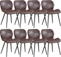 Dining Chairs Set of 8, Comfy Modern Dining Chairs with Thick Cushions, Upholstered Faux Leather Kitchen Side Chairs with Adjustable Metal Legs for Dining Room (Coffee)