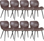 Dining Chairs Set of 8, Comfy Modern Dining Chairs with Thick Cushions, Upholstered Faux Leather Kitchen Side Chairs with Adjustable Metal Legs for Dining Room (Coffee)