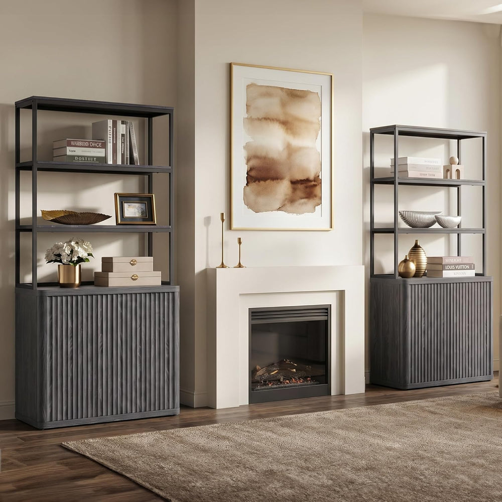 SICOTAS 71" Tall Book Shelf with Doors 5 Tier Bookshelf Bookcase