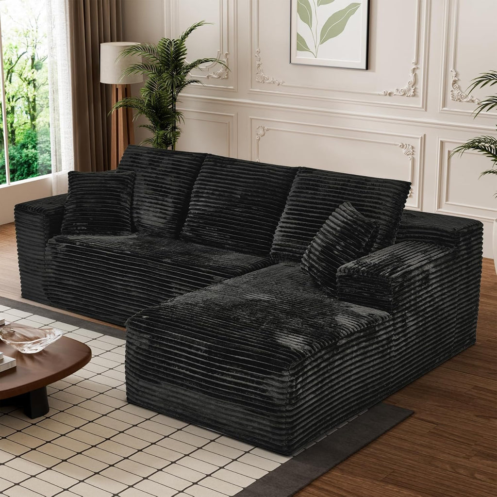 108" Boneless Couches for Living Room, L Shaped Comfy Cloud Modular Sectional Memory Foam Deep Seat Boneless Couch, No Assembly Required Boneless Sofa for Living Room with Right Facing Chaise, Black