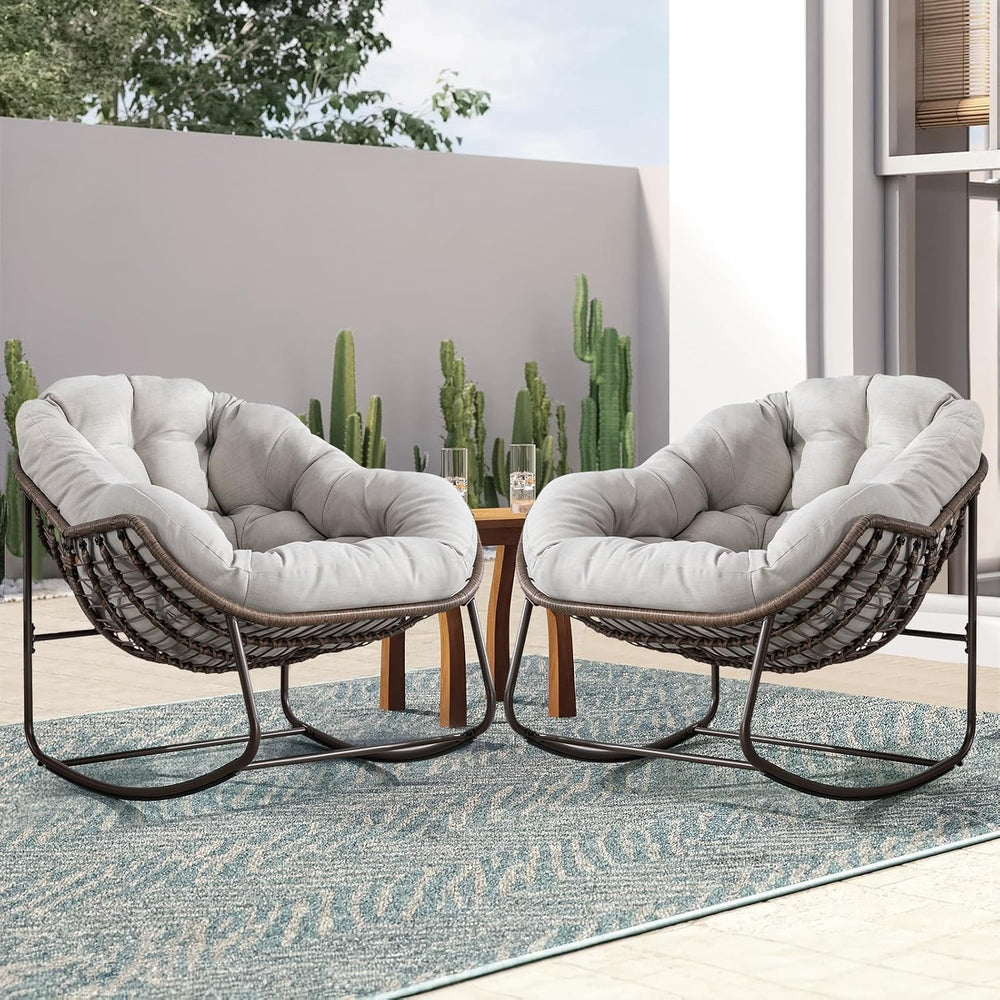 Large Indoor Outdoor Rocking Chair, Oversized Rocking Papasan Chair with Thic...