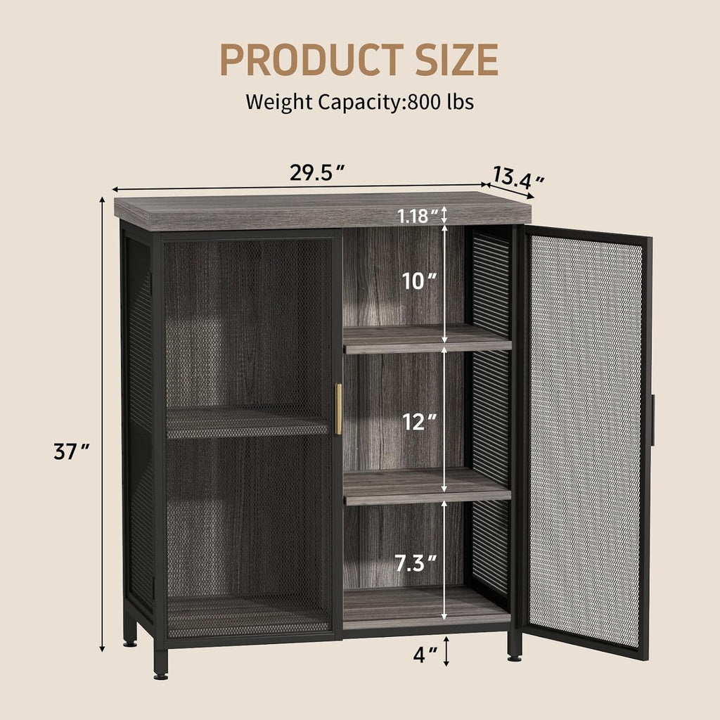 Coffee Bar Cabinet with Adjustable Shelves,Liquor Cabinet with Wire Mesh Doors,Space-Saving Buffet Cabinet, for the Kitchen, Dining Room, and Living Room, Gray