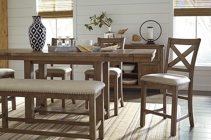 Signature Design by Ashley Moriville Rustic Farmhouse 36" Counter Height Dining Extension Table, Brown