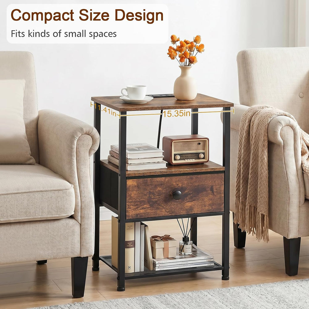 LOAKEKEL Nightstands Set of 2 with Charging Station, Side Tables Bedroom | Ni...