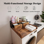 2-Tier Washer Dryer Countertop single with shelf and fabirc drawer,laundry topper with Edge and Non-Slip Pad for Washer Dryer Laundry Hamper Counter Storage Organization (rustic brown, single)