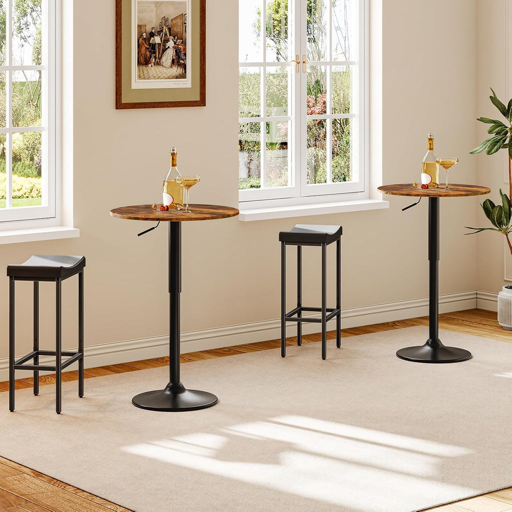 HOOBRO 2 Pcs Bar Table, Height-Adjustable Round Pub Table 27-35.4 Inches with Sturdy Base, Modern Style, Easy to Assemble, Suitable for Small Space, Rustic Brown and Black BF58BTP201G1