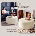 BSHOMGI Round Ottoman,Corduroy Ottomans Foot Stool, 27.5" Pouf Footstool Ottomans Seat, Round Footrest, Modern Side Table for Living Room Bedroom Home Decor No Assembly Require (Beige, 27.5")
