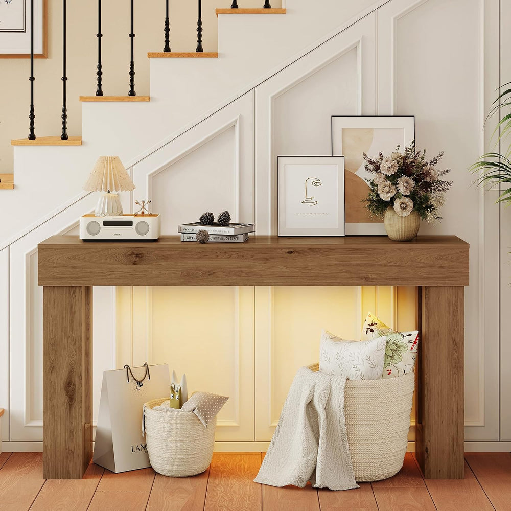 Apicizon 63" Long Console Table for Entryway with LED Light, Farmhouse W...