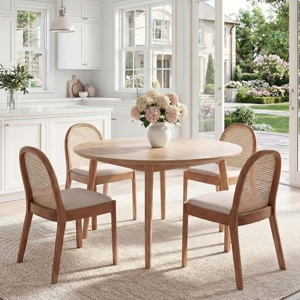 HEAH-YO Rattan Dining Chairs Set of 4, Upholstered Linen Dining Room Chairs w...
