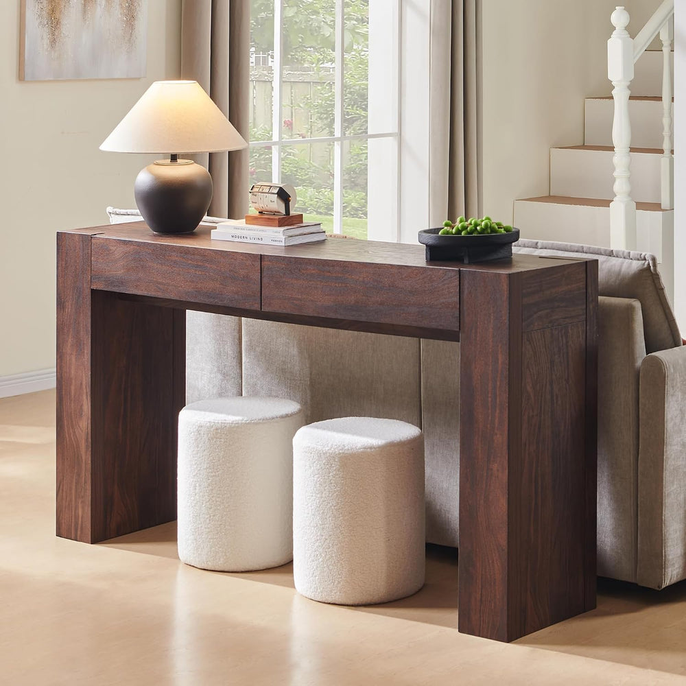 OKD 63" Console Table with Drawers, Thick Block Entryway Table, Walnut |...
