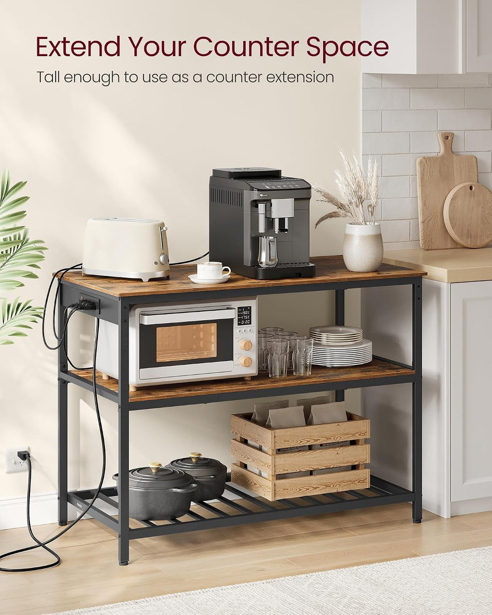 VASAGLE Kitchen Island with 3 Shelves, Storage Cabinet, Steel Structure | Kit...