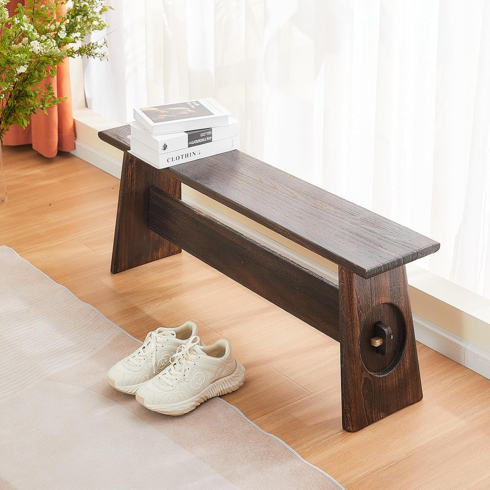 Farmhouse Skinny Narrow Entryway Bench, Rustic Dark Brown Wood | Multi‑purpos...
