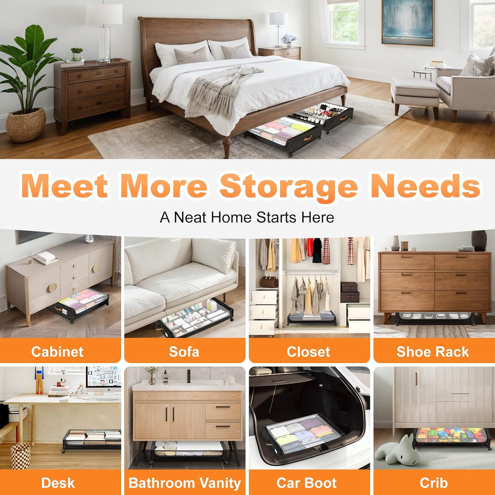 80L Large Under Bed Storage with Wheels, 2-Pack XXL Underbed Shoe Storage | F...