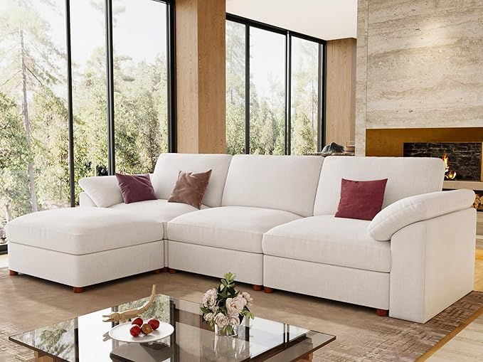 EASE MOOSE Sectional Modular Sofa, Oversized L Shape Sectional Couch Wide Deep seat Sectional Sofa,FSC Certified Comfortable Chenille White Modular Sofa