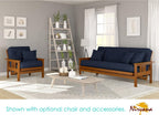 Stanford Futon Set - Full Size Futon Frame with Mattress Included (8 Inch Thick Mattress, Twill Navy Blue Color), Heavy Duty Wood, Popular Sofa Bed Choice