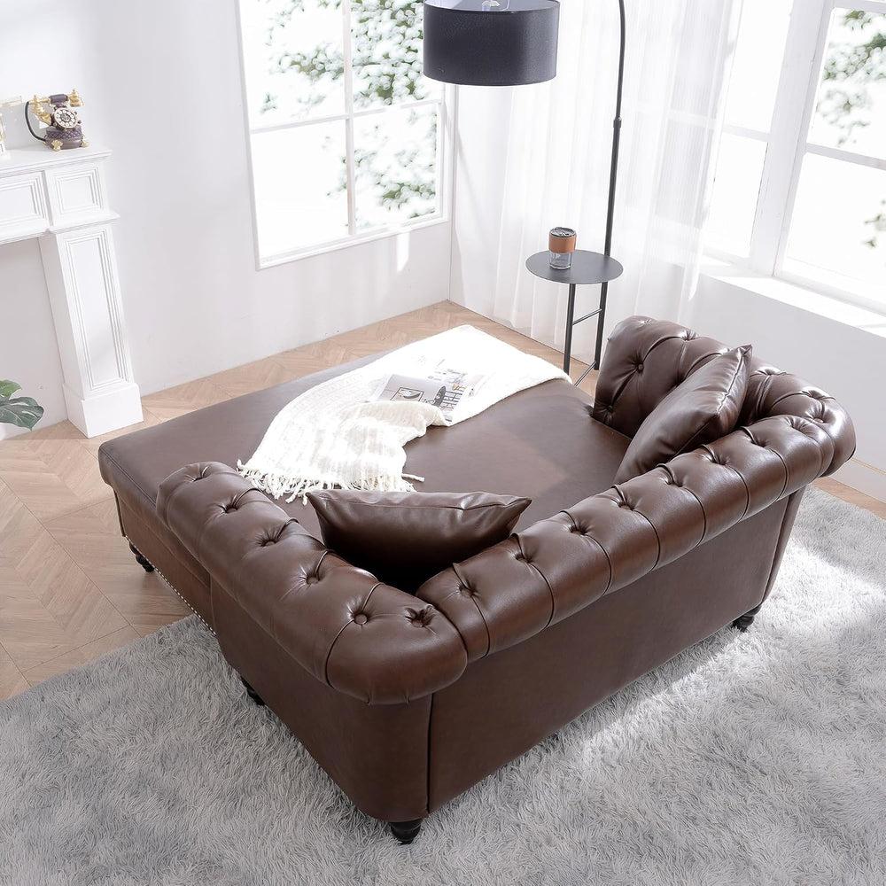 62.99" Chaise Lounge Indoor Comfy Reading Chair with 2 Pillows, PU Leath...
