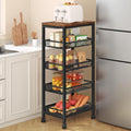 Hoctieon Rolling Storage Cart, 5-Tier 11.8" Wide Panel Kitchen Storage Cart, Utility Carts with Handle & Wheels, Mobile Shelving Unit, Metal Frame Narrow Carts for Home Kitchen, Laundry, Rustic Brown
