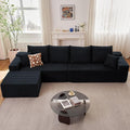 140" L Shaped Cloud Sectional Couch for Living Room, Modular Floor Deep-Seat Sofa, Big Comfy Corduroy Couches Set with Fluffy Memory Foam for Living Room Bedroom, No Assembly Required, Black