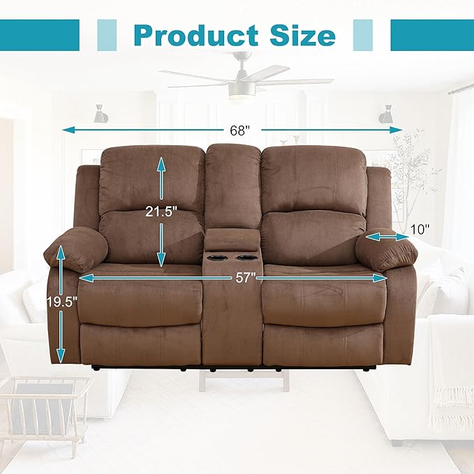 Recliner Sofa Set Couches for Living Room Chair Pineapple Velvet Fabric Living Room Furniture Sets, Adjusted Loveseat Reclining Couch Furniture Sofa Set for Theater Seating, Brown