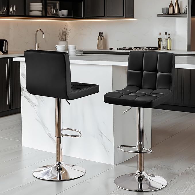 Yaheetech Bar Stools Set of 2, Adjustable PU Leather Swivel Barstools, Modern...