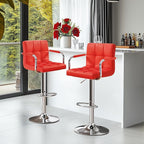 Yaheetech Bar Stools Set of 2, PU Leather Adjustable Swivel Barstools, Hydraulic Kitchen Counter Height Bar Chairs with Armrest and Back for Bar, Kitchen, Dining Room, Red