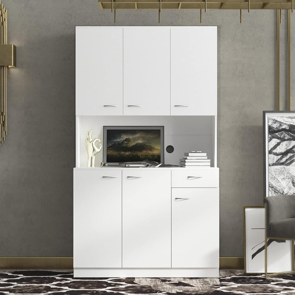 LUMISOL Kitchen Pantry Cabinet, Solid Wood Kitchen Hutch with Microwave Stand...