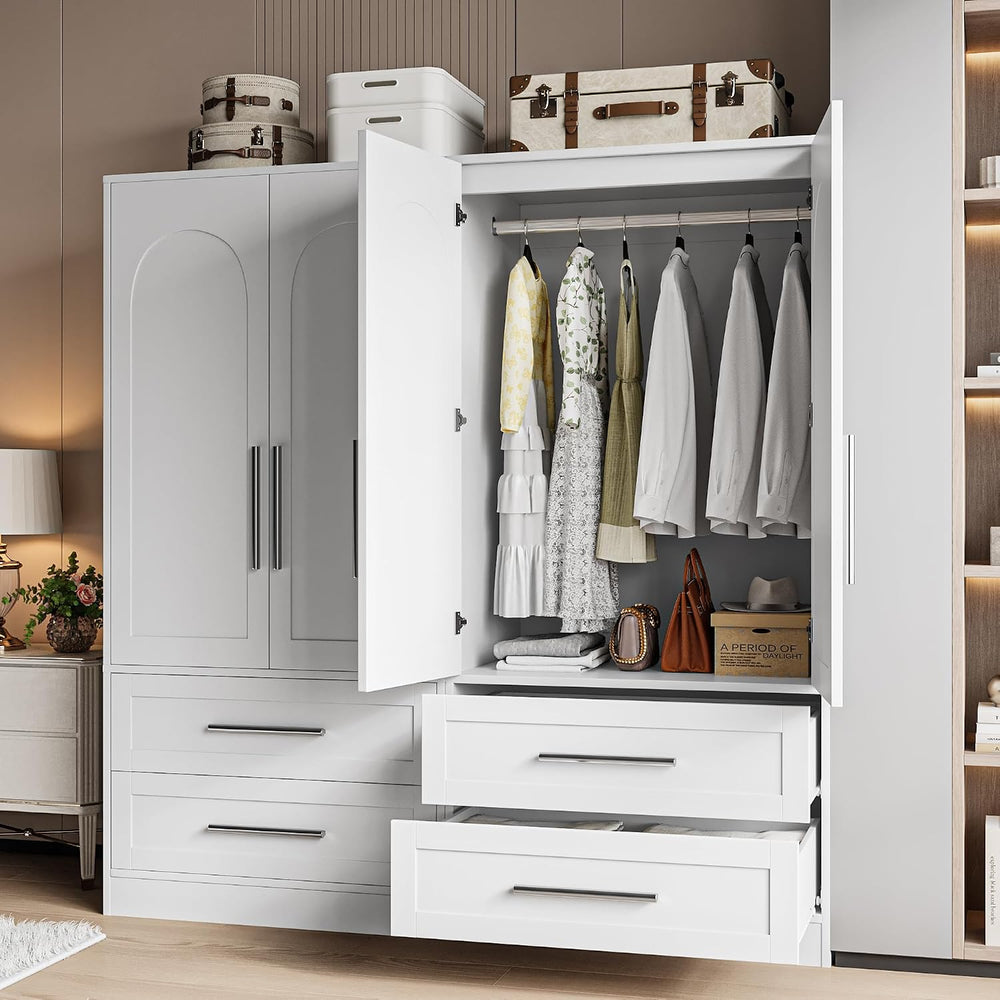 iPormis Armoire Wardrobe Closet with 2 Drawers, Modern Wooden Bedroom Armoire...