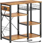 SogesPower 3-Tier Kitchen Baker's Rack Microwave Stand Storage Rack,Multifunctional Storage Shelf Organizer with USB Ports and Charging Station Outlets is Suitable for Kitchen,Living Room and Corridor
