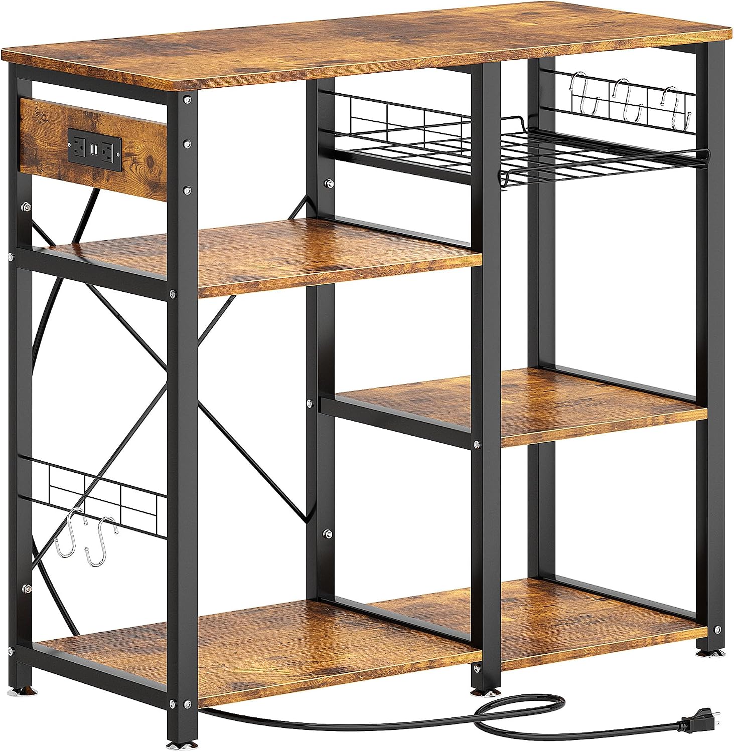 SogesPower 3-Tier Kitchen Baker's Rack Microwave Stand Storage Rack,Multifunctional Storage Shelf Organizer with USB Ports and Charging Station Outlets is Suitable for Kitchen,Living Room and Corridor