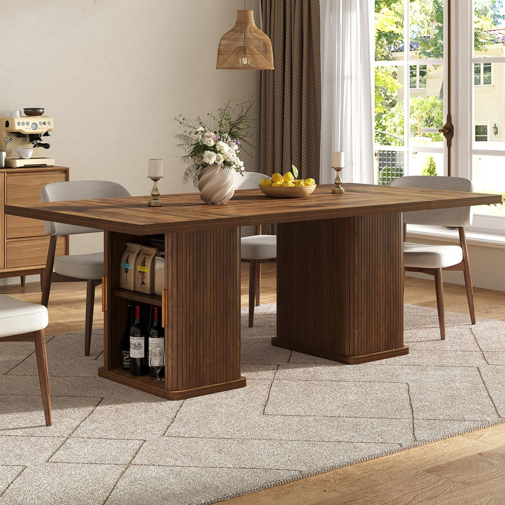 78.7" Long Rectangle Dining Table with Fluted Storage Legs for 6/8/10, F...