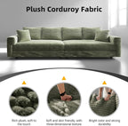 KEIKI 102.4" Sectional Couches, Modern Comfy Upholstered Sofa Cloud Couch, Deep Seat 4 Seat Sofa Set with Soft Pillows and Movable Ottoman for Living Room, Apartment, Office, Green