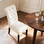 CHUN YI Dining Chairs Set of 2, Button Tufted Upholstered Fabric Dining Room Chairs with Solid Wood Legs and Curved Back, Parsons Side Chairs for Kitchen, Ivory White