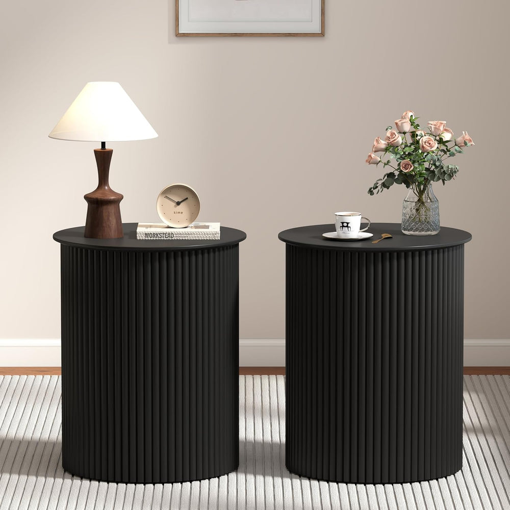 AVZEAR Small Round Side Table Fluted Night Stand Set of 2, 17.7" Mid Cen...