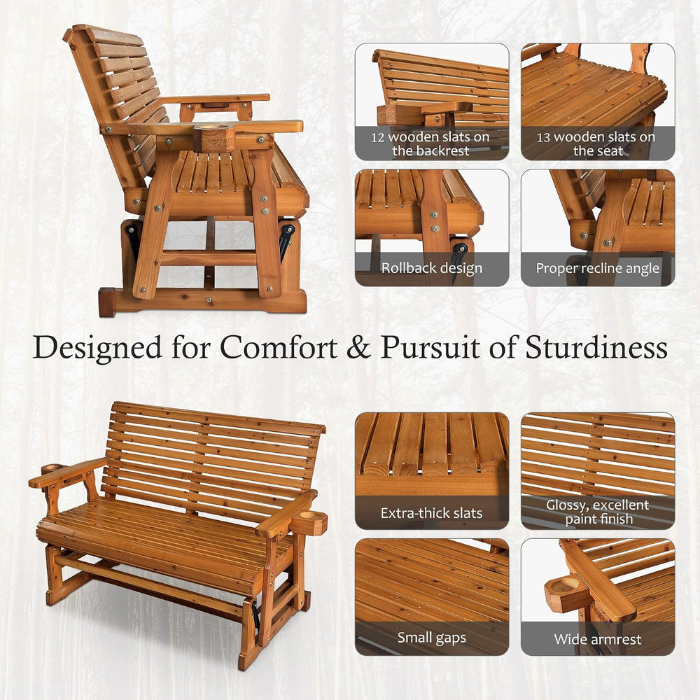 Fortune Candy Patio Glider with Cup Holders, High Roll Back and Deep Contoure...