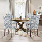 Parsons Dining Chairs Set of 6, Upholstered Nailhead Dining Room Kitchen Side Chair with Thick Cushions and Wood Legs, White/Blue