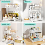 Under Sink Organizer, Extra-Wide Upgrade, 1 Pack 2 Tier Metal Slide Out Cabinet Organizer, Height Adjustable Organization and Storage Series, Bathroom/Cabinet/Kitchen organization, White
