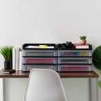 IRIS USA 3-Drawer Medium Desktop Organizer with Paper Tray, Black